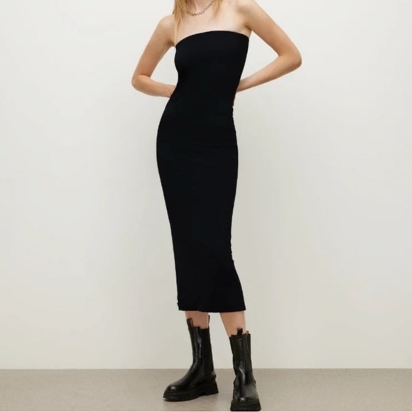 All Saints Charlie Black Midi Slip Dress stretch sleeveless removable straps 10 - Picture 3 of 11